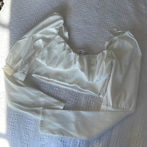 Zara crop top white with puff sleeve